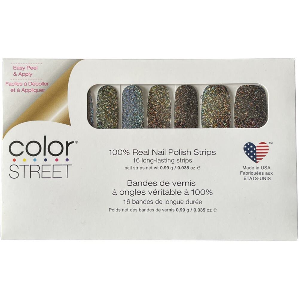 Color Street SOHO ver It Nail Polish Strips Black Holographic Glitter FMG164